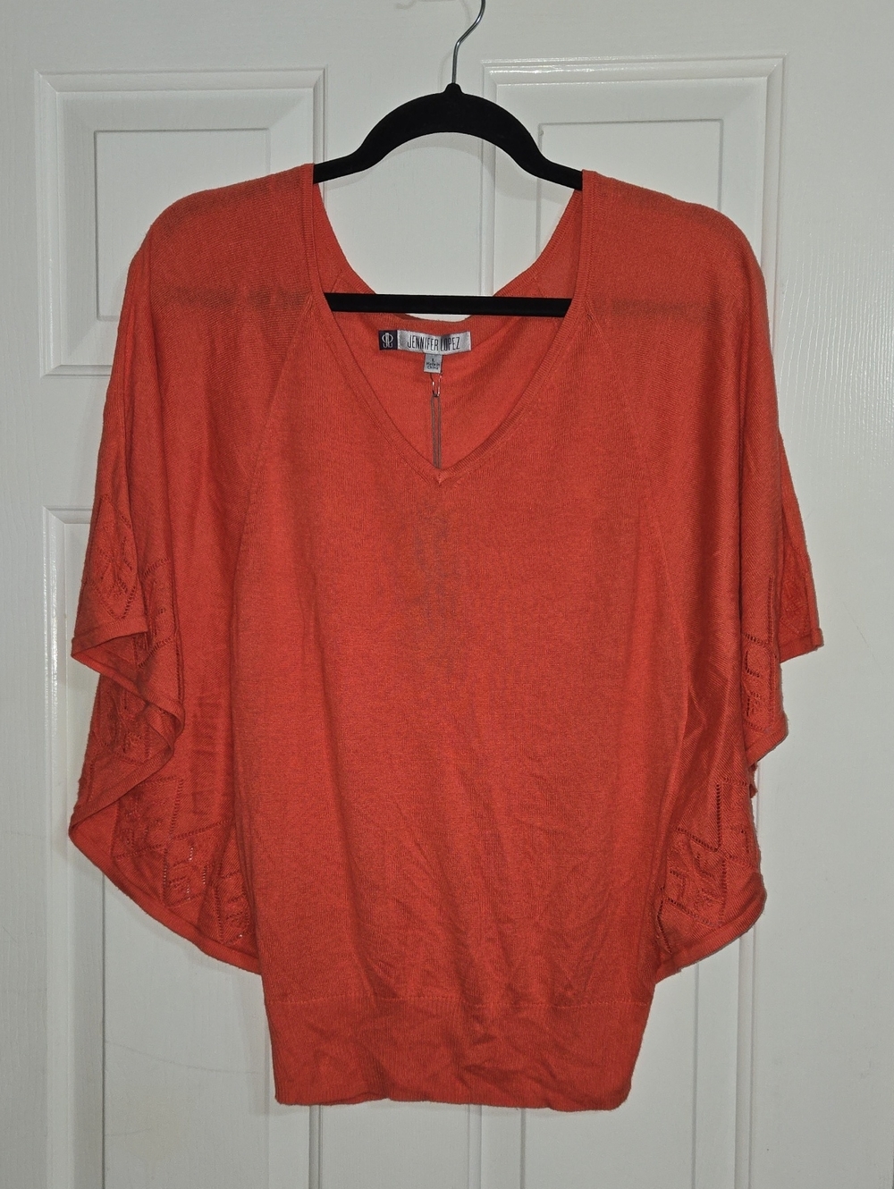 Jennifer Lopez Coral-Orange V-Neck Dolman Sleeve Sweater